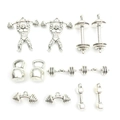 Vintage silver alloy fitness charms set including dumbbells and kettlebells for DIY crafts - Mixed 12 Piece Weightlifting Series