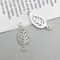 Silver leaf connector with white rhinestones and hollow design for DIY jewelry making - Hollow Leaf Style (14602) / 9x22mm