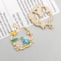 Detail of blue cat alloy pendant with rhinestones and enamel flower for jewelry DIY - Ancient Blue Cat Style (16702)