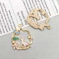 Detail of DIY hollow cat pendant with colorful enamel flowers and sparkling rhinestones - Ancient White Cat Style (16703)