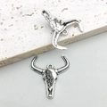 Vintage silver ox skull pendant with intricate vine patterns and metallic finish - Antique Silver Ox Skull 18x20mm (16967)