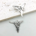 Vintage silver bull skull charm with sun engraving and polished rustic metal finish - Antique Silver Ox Skull 22x17mm (16968)