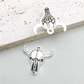 Silver bull skull pendant for DIY jewelry making with metallic finish and hanging ring - Antique Silver Ox Skull 19x18mm (16969)