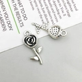 Pendentif fleur de rose rétro en alliage argenté avec pétales en relief pour bijoux DIY - Fleur de Rose Argent Antique (9x21mm)