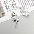 Pendentif rose vintage en alliage argenté pour la création de bijoux DIY avec détails - Fleur de Rose Argent Antique (10x23mm)