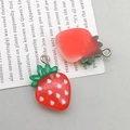 Cute resin strawberry charm pendants with realistic texture and silver metal rings - Red Strawberry (14*22mm)