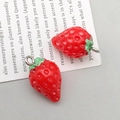 DIY charm featuring two realistic red resin strawberries with green leaves and metal rings - Red Strawberry (12*20mm)