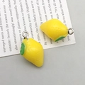 Cute resin lemon pendants in bright yellow with green leaves and metal rings for DIY jewelry - Yellow Lemon Style / 13*22mm