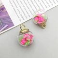 DIY strawberry glass pendant charm with pink and green clay slices and gold metal ring - Strawberry Glass Ball (16411) / 1 Piece (15x21mm) / Rose Red