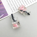 Miniature transparent glass bottle pendant with pink flakes and DIY metal loop - Imitation Juice Bottle (16412) / 1 Piece (11x22mm) / Pink