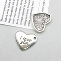 Detail of silver heart pendant with I love you engraving and hammered texture for DIY jewelry - Heart I Love You (8008)