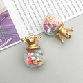 Golden crown glass bottle pendant with colorful star glitter for DIY jewelry making - Crown Glass Ball (16529) / 1 Piece/Pack (16x25mm) / Colorful