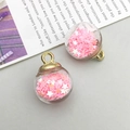 Pink star-filled glass ball pendant with golden metal loop for DIY jewelry making - Star Sequins Glass Ball (16531) / 1 Piece (15x21mm) / Colorful