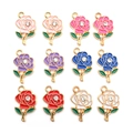 Bunte KC-Goldlegierung Rosenblüten-Anhänger mit Kristallen in 6 Farben für DIY-Schmuck - Mischfarben Set