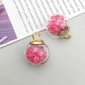 Spherical glass charm filled with magenta faceted crystals and golden metal cap - Crystal Diamond Glass Ball (16532) / 1 Piece (15x21mm) / Pink