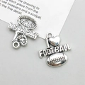 Detailed view of antique silver heart football pendant for DIY jewelry making crafts - I Love Football Style (4951)