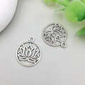 Antiek zilveren lotusbloem hanger voor DIY sieraden en handgemaakte armbanden - Opengewerkte Lotus Rond (10179)