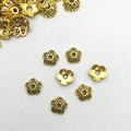Detailed macro view of vintage gold flower bead caps for DIY jewelry making and crafts - 6*6mm Antique Gold Flower Bead Cap (16601) - 1 Piece