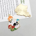 Detail of colorful skull and mushroom alloy charm with golden metallic back for DIY jewelry - White KC Gold Enamel Poison Mushroom Skull (24x30mm-2.3g-18165)