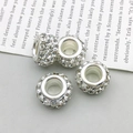 Set de cuatro cuentas rondelle plateadas con diamantes de imitación para pulseras - Blanco Claro (11554)