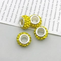 Cuentas de cristal amarillo pavé con gran agujero de plata para joyería hecha a mano - Amarillo (14127)