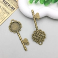 Vintage bronze alloy key pendant with lace base for DIY jewelry making and handmade crafts - Key Base Setting (6277) / 28x73mm