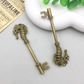 Pair of antique bronze seahorse-shaped key pendants for vintage DIY jewelry making - Seahorse Key (7535) / 20x70mm