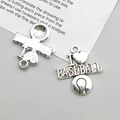 Ciondolo baseball argento antico con incisione I Love Baseball per gioielli fai-da-te - Baseball Sportivo Argento Antico (16611)
