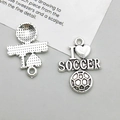 Ciondolo a cuore calcio in argento antico per gioielli DIY con testo I LOVE SOCCER - Calcio Sportivo Argento Antico (16612)