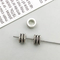 Vintage style antique silver alloy spacer beads with textured striped patterns - Antique Silver Round Spacer Bead (16340)