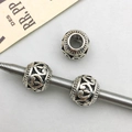 Three antique silver heart hollow charms with vintage pattern on snake chain display - Antique Silver Hollow Heart Style (16479) / 1 Piece/Pack (9x11mm)