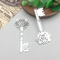 Silver steampunk alloy key pendants with mechanical gear design for DIY jewelry - Gear Key 30*71mm - 8755