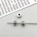 Vintage silver alloy spacer bead with triple horizontal grooves for DIY jewelry - Antique Silver Round Spacer Bead (16338)