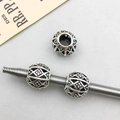 Antique silver alloy hollow flower-patterned large hole bead for DIY handmade jewelry crafts - Antique Silver Hollow Flower Style (16637)