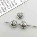 Three vintage silver alloy rose flower spacer beads for DIY jewelry making - Antique Silver Flower Bud Spacer Bead (16354)