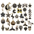 Mix of 31 black enamel ocean and celestial charms in gold finish for DIY jewelry - Mixed Black Styles