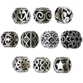 Antique silver hollow alloy spacer beads with various ethnic patterns for DIY jewelry - Mixed Large Hole Bead Set (SN369)