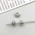 Vintage silver alloy spacer beads with floral engraving for DIY jewelry making - Antique Silver Flower Spacer Bead (16352)