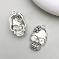 Antique silver skull pendant with floral details for DIY Halloween jewelry making - Skull With Flower Style (5804)