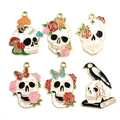 Halloween enamel skull charms with mushroom and butterfly for DIY jewelry making - Assorted 6 Styles Set (SN569)