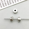 Vintage silver alloy spacer bead with geometric texture for DIY jewelry making - Antique Silver Tire Tread Spacer Bead (16347)