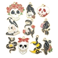 Gothic Halloween charms set featuring skull rose raven and snake enamel pendants - Mixed 10-Piece Halloween Set (SN570)