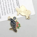 Gothic black raven on rose branch pendant with moon and cross for DIY jewelry - Enamel Right Flower Crow Style (16643)