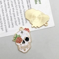 Skull and red rose enamel pendant with gold finish for Halloween DIY jewelry making - White KC Gold Enamel Left Flower Eye Skull (20x28mm-2.4g-18161)