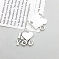 Antique silver heart wings pendant for DIY handmade jewelry crafts with I Love You engraving - Antique Silver Heart I Love You Letter (11433)