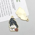 Halloween raven on skull enamel pendant with crescent moon and rose for DIY jewelry - Enamel Skull Crow Style (16648)
