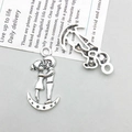 Antique silver alloy heart wing pendant and moon lovers charm for DIY jewelry making - Antique Silver Couple (11434)