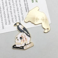Gothic raven on skull enamel pendant with golden textured back for DIY jewelry - Black Enamel Skull Crow (18160)