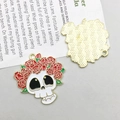 Halloween skull pendant with red roses and white enamel finish for DIY jewelry - White Enamel Rose Skull (18166)