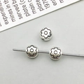 Silver flower spacer beads with etched six-petal patterns for DIY jewelry making - Antique Silver Small Flower Spacer Bead (16350)